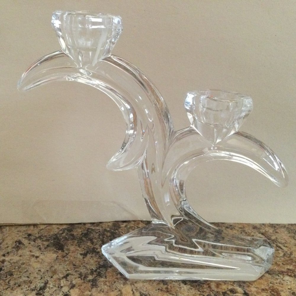 Beautiful glass candle holder candlestick holder clear glass two sticks
